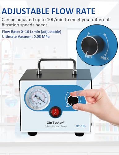 Adjustable 10L/Min Dual Pressure Lab Pump for Filtration,Portable & Oilless