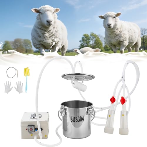 VEVOR Goat Milking Machine, 0.8 Gal / 3 L Food-Grade Stainless Steel Bucket, with 5200 mAh Rechargeable Battery, 2 Teat Cups, Cordless Portable Pulsation Vaccum Electric Milking Machine for Goats Only - size: 3L+Portable