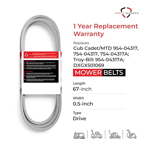 954-04317A Drive Belt for Cub Cadet, Length 67", Heavy-Duty, Aramid Cord Belt Replaces 954-04317, 754-04317, 754-04317A for Craftsman 247. & Z Series, Troy Bilt Mustang & Z Series, MTD RZT, ZT Series - size: 67" x 1/2"