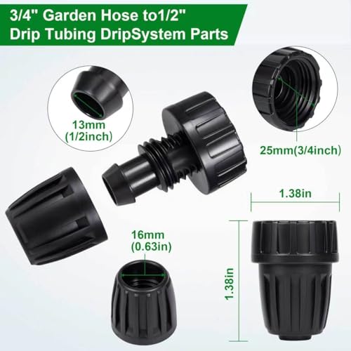 10 Pcs 1/2 Inch Drip Irrigation Tubing to Faucet/Garden Hose Adapter, 3/4" FHT to 1/2" (1/2" ID x0.6-0.65" OD) Drip Irrigation Fittings (1/2" Faucet Adapter 10pcs) - size: 1/2" Faucet Adapter 10pcs