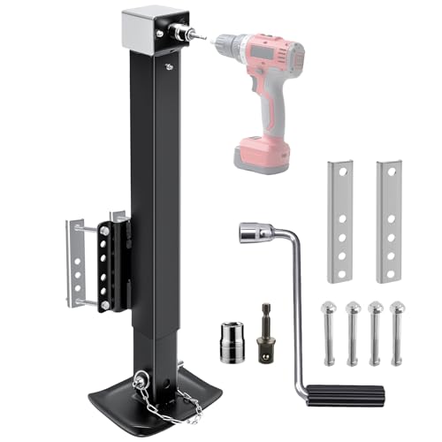 8000 lbs Trailer Jack, 20-24V Drill Compatible, Heavy Duty - color: Black