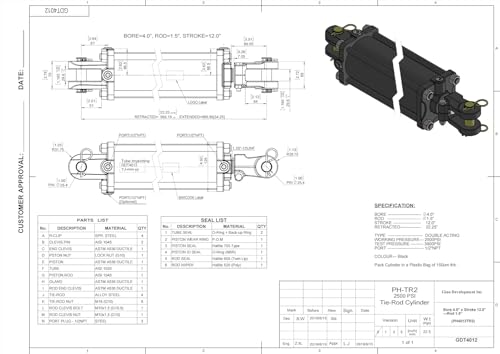 TruePower Tie-Rod Hydraulic Cylinder, 4" Bore x 12" Stroke - 2500 PSI - size: 4" Bore x 12" Stroke