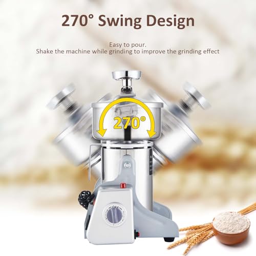 BI-DTOOL Electric Grain Mill Grinder 2800W Dry Material Grinding Machine 1000g Stainless Steel Pulverizer 36000r/min High-speed Grain Mill 270° swingable Superfine powder for Home and Commercial 1000g - size: 1000g