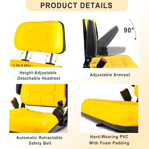 Universal Forklift Seat, Tractor Seat with Adjustable Back and Headrest