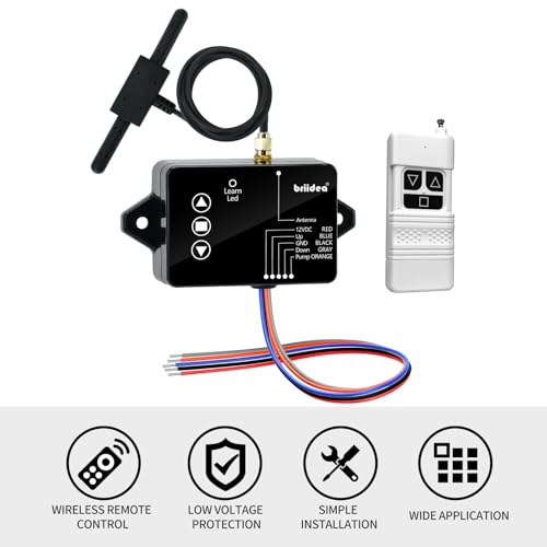 briidea Wireless Dump Trailer Remote Control – Compatible with 3-Wire & 4-Wire Hydraulic Trailer Controllers, 100FT Range, Low Voltage Protection, Easy Adhesive Installation