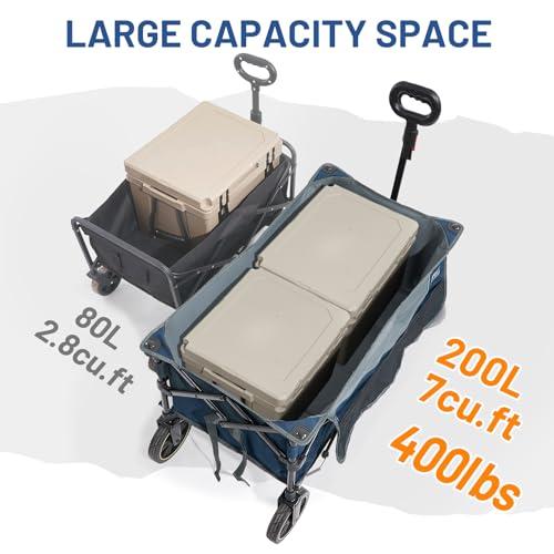 Timber Ridge Collapsible Wagon Cart with Brakes - color: Blue, size: 200L