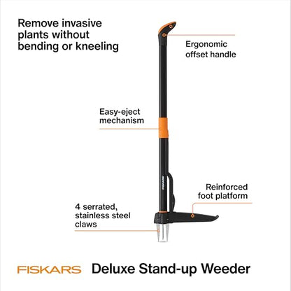 Fiskars Deluxe Stand-Up Weed Puller Tool, 4 Serrated Stainless Steel Claws - style: 4-claw
