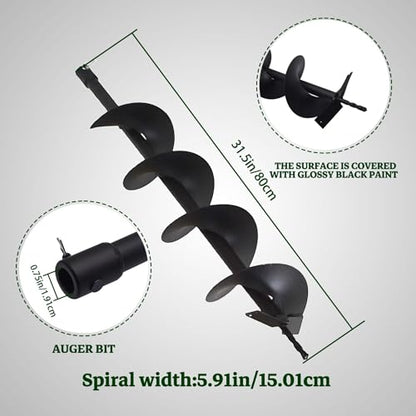 6 Inch Auger Bit Pneumatic Column Fence Digger Soil Drill Bit 6 Inch Ball Bed Digging Pile Hole Planting Tool for Inside Diameter 3/4 Inch Shaft Auger - size: 6 Inch