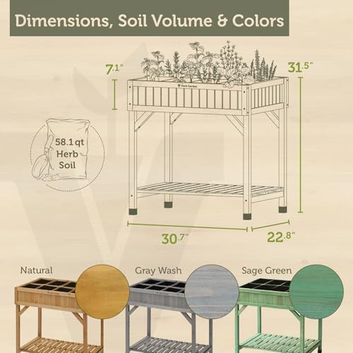 VegTrug Custom Herb Garden Planter Box, Natural Cedar Wood - Versatile Multi-Liner Raised Garden Bed with Storage Shelf for Patio, Balcony & Courtyard Gardening - color: Natural