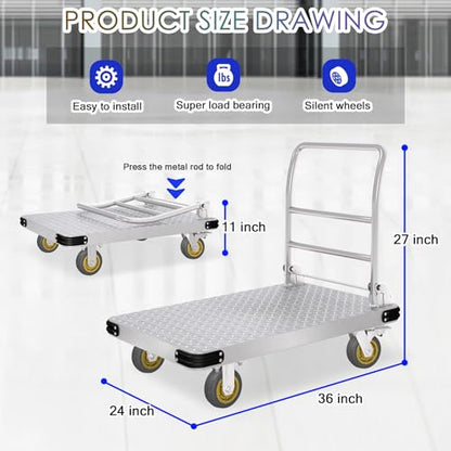 2000 lbs Heavy Duty Platform Truck, Steel Flatbed Cart with Brake Wheels - color: 2000lbs