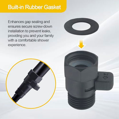 Shower Flow Control Valve, Shower Head Shut Off Valve Solid Brass Flow Pressure Regulator For Hand Shower G1/2, Matte Black