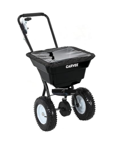Heavy Duty Push Broadcast Spreader 100L – 12FT Spreading Width, 13" All-Terrain Wheels, Adjustable Current, for Lawn Fertilizer, Seed, Salt, Ice Melt – Black - size: 100 LBS