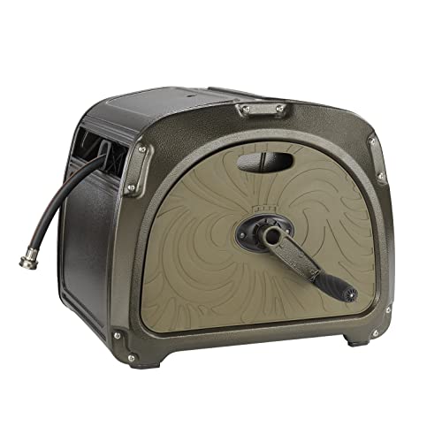 Giraffe Tools SW5 Metal Hose Reel Box, Heavy Duty Garden Hose Storage Reel Hideaway, Crank Handle, 100ft 5/8" Hose, Green - size: 100 FT Hose