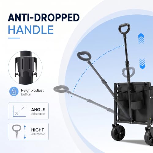 Sekey Collapsible Wagon Cart with Drop-Down Tailgate, 300 lb Capacity - color: Black