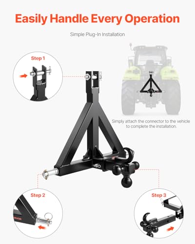 VEVOR 3 Point Trailer Hitch 2 in Receiver, 3pt Quick Hitch Attachment with 3 Trailer Balls, Tractor Tow Drawbar Adapter, Compatible with Kubota, Mahindra, Ford, Yanmar, John Deere, Massey Ferguson - size: ‎20.87 "Lx 21.1 "H, style: With Towing Ball