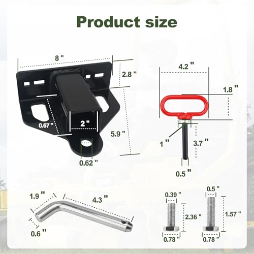 Zero Turn Mower Hitch Kit 2" Receiver with Magnetic Pins - color: 2" Zero Turn Lawn Mower Hitch
