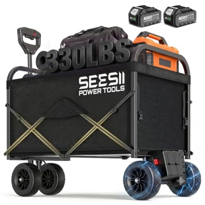 SEESII Electric Wagon Cart with 2 x 4.0Ah Batteries, 330Lbs