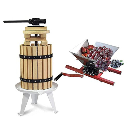 SQUEEZE master Fruit Apple Cider Wine Classic Press- 4.75 Gallon/18L-Solid Wood Basket with Grape Berry Wine Classic Crusher -7 Litre/1.8Gallon