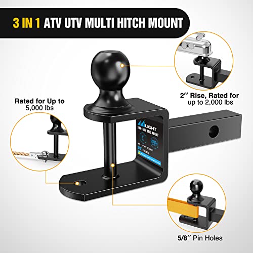 Nilight ATV UTV Trailer Hitch 3-in-1 Fits 1-1/4" Receiver with 2 inch Ball - color: 1.25" Hitch Receiver with 2" Ball