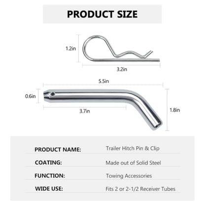 Cenipar Trailer Hitch Pin & Clip with Grooved Head, 5/8-in Diameter, Fits 2 or 2-1/2-in Receiver