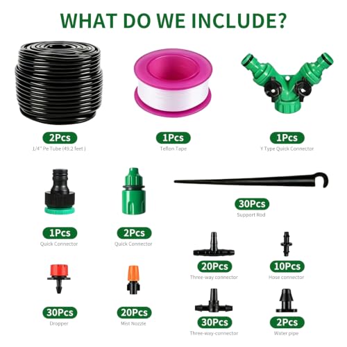 Drip Irrigation System, 100FT 1/4" Garden Watering System, Quick Connect - size: 1/4"