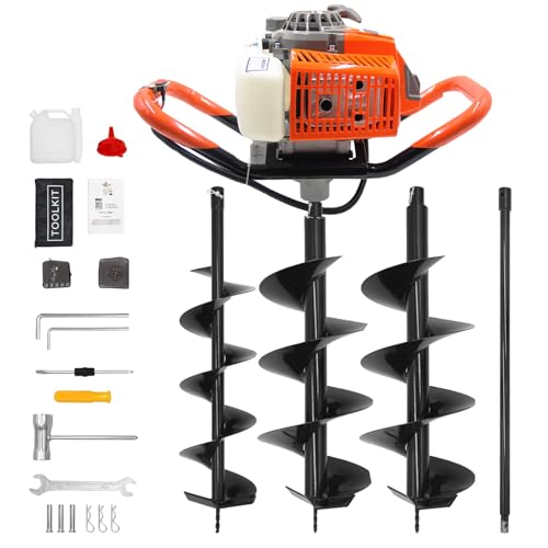 72CC Post Hole Digger Gas Powered, 2 Stroke Auger with 6" & 8" Bits - color: Orange 72cc+2 Auger(6"/8")
