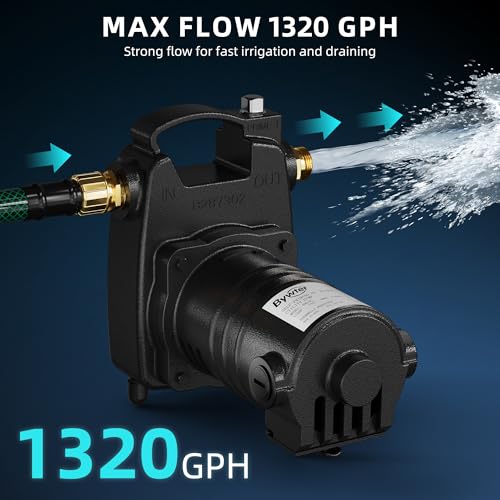 1/2 HP Water Transfer Pump, 1320 GPH, 47 PSI, Brass Connectors, 115V