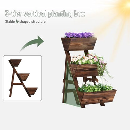 3-Tier Vertical Wooden Raised Garden Bed, Garden Planter Box,Carbonized - color: Carbonized, size: 3-Tier Small