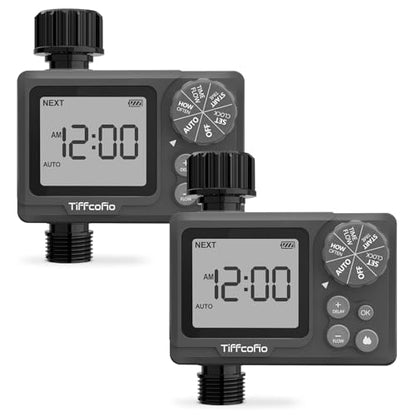 TiFFCOFiO Sprinkler Timer Outdoor, Digital Programmable for Garden Hose, Irrigrtion Timer with Rain Delay and Manual Mode (Water Volume Control, 2 Packs) - size: Water Volume Control, 2 Packs