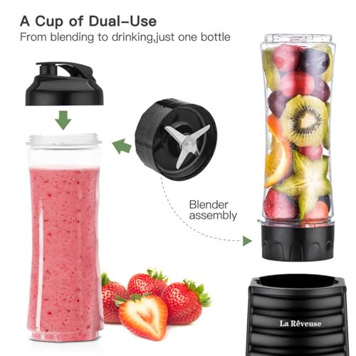 La Reveuse Personal Size Blender for Protein Shakes and Smoothies, Black - color: Black