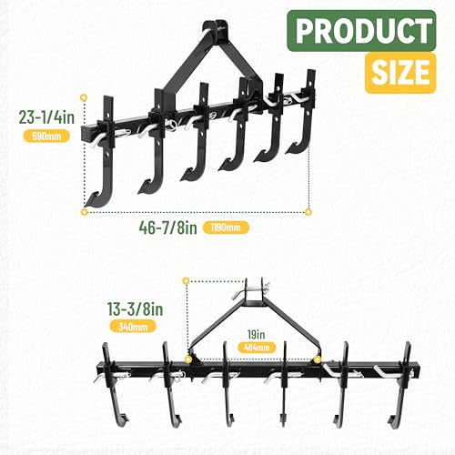 KUAFU 48" Chisel Plow Scarifier W/6 Shanks Compatible with CAT-0 Tractors