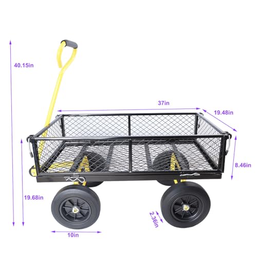 1000 lbs Heavy Duty Steel Garden Cart, 2-in-1 Convertible Utility Wagon with Removable Mesh Sides & Flatbed, 10" Solid No-Flat Tires, 180° Rotating T-Handle Yard Cart for Lawn, Farm, Warehouse,Yellow - color: Yellow