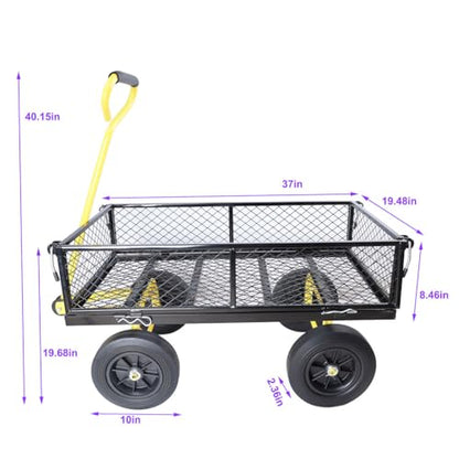 1000 lbs Heavy Duty Steel Garden Cart, 2-in-1 Convertible Utility Wagon with Removable Mesh Sides & Flatbed, 10" Solid No-Flat Tires, 180° Rotating T-Handle Yard Cart for Lawn, Farm, Warehouse,Yellow - color: Yellow