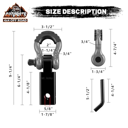 AUTOBOTS Tow Hitch Receiver 2" Shackle Hitch Receiver Gray - color: GRAY-BLACK-1