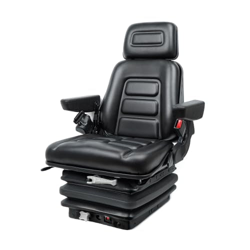 Universal Tractor Suspension Seat with Adjustable Angle Back,Armrest And Safety Belt,for Linde Forklift Tractor,Excavator Skid Loader Backhoe Dozer Telehandler