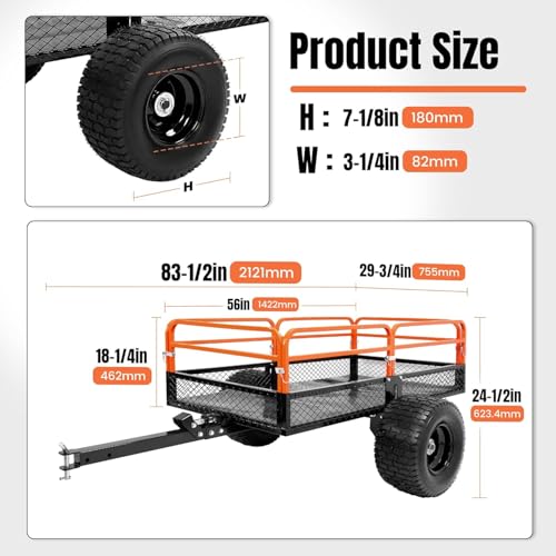 KUAFU Heavy Duty ATV/UTV Trailer Dump Cart Universal 1500LBS Load Tow