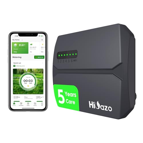 Indoor Smart Sprinklers Controller WiFi, Irrigation Controller Easy Use App Enabled, 6 Zone + 16 Plans, Save Water Auto Skip Rain, Freeze & Wind, 10 Minutes Install