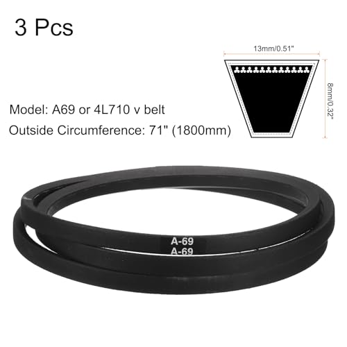 uxcell 3pcs A69 or 4L710 Classic Wrapped Rubber V-Belt, 69"(1750mm) Inside Circumference, A Profile V Belt - size: A69