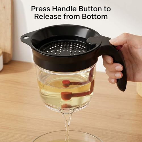 QWORK Fat Separator, 4 Cups / 1000 ml Grease Separator with Bottom Release - Soup Oil Separator Measuring Cup for Cooking