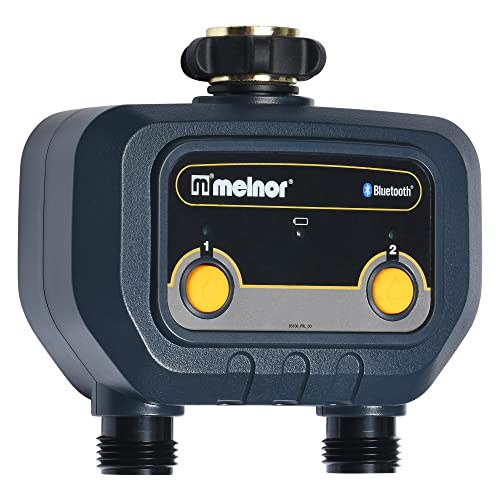Melnor 65183AMZ Bluetooth Hose Timer, 2-Zone Programmable Watering Timer, Quick Connect Bundle, Black, Yellow - style: 2-Valve