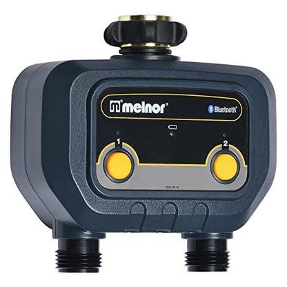 Melnor 65183AMZ Bluetooth Hose Timer, 2-Zone Programmable Watering Timer, Quick Connect Bundle, Black, Yellow - style: 2-Valve