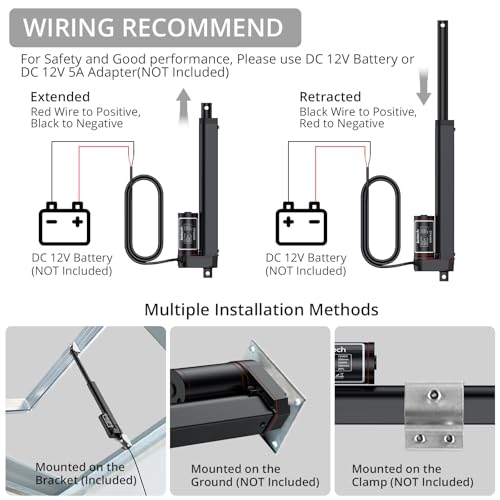 Justech 330LBS/1500N-8inch/200mm 12V Linear Actuator with Bracket, Black - size: 1500N-200mm