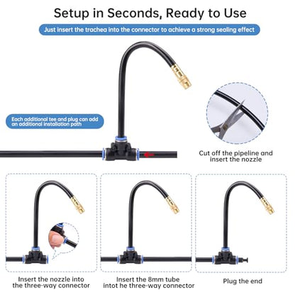 360° Automatic Drip Irrigation Kit - 5/16'' Tubing, Adjustable Universal Spray Nozzle, Copper Atomizing System for Garden/Lawn/Greenhouse - Multi-Directional Rotation, Quick Connectors, 49FT - size: 49FT