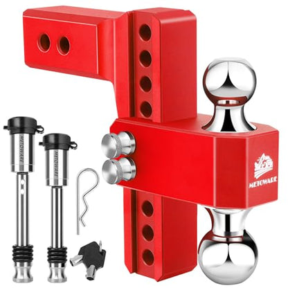 METOWARE Aluminum Adjustable Trailer Hitch, Fits 2.5'' Receiver, 8'' Drop - color: Red, size: 8'' Drop