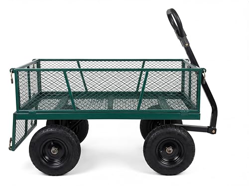 GarveeTech 1200LBS Heavy Duty Steel Garden Cart, Garden Wagon Cart on Wheels, Metal Yard Utility Wagon with Removable Mesh Sides, 13" All Terrain Tires, 180° Rotating Handle for Lawn, Garden, Farm - color: Green