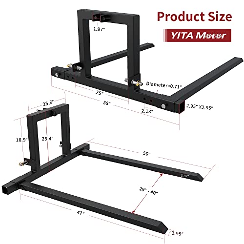 YITAMOTOR Adjustable 3 Point Hitch Pallet Fork for CAT 1, 1500lbs Capacity