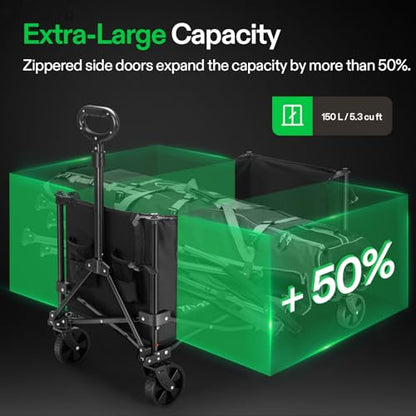 VIVOSUN Collapsible Wagon with Side Gates, 220lb Load-Bearing Outdoor Utility with All-Terrain Wheels, Adjustable Handle, Cup Holders for Camping, Shopping, Garden, Sports, Picnic, Black - style: Extendable Style