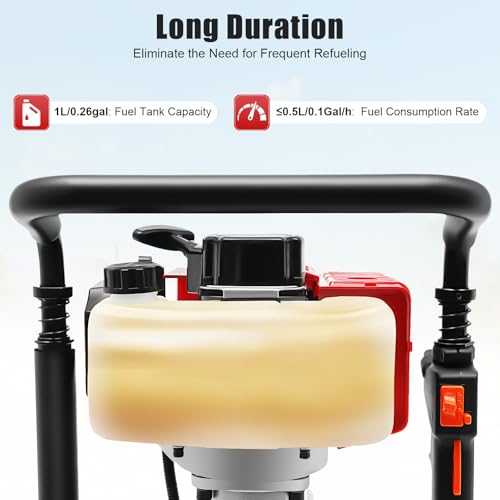 2-Stroke Gas Powered Pile Driver, 52CC 1900W Portable Petrol Piledriver Garden Fencing Tool Farm Piling Driver Air Cooling Single-Cylinder 1L Fuel Tank for Farmland Guardrails, Vegetable Planting - size: 52CC 1900W