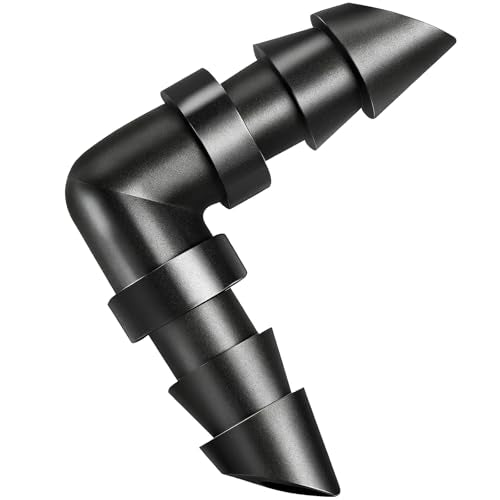 60 Pack Drip Irrigation 1/4" Barbed Elbow Fittings, Drip Line Barbed 90 Degree Elbow Connectors for 1/4 Inch Irrigation Tubing Micro Irrigation Connection Parts for Garden Sprinkler Systems - size: 1/4 Inch Elbow-60P