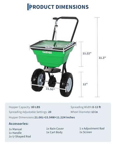 80 LBS Walk Behind Push Broadcast Spreader,12FT Spreading Width,Adjustable - size: 80 LBS